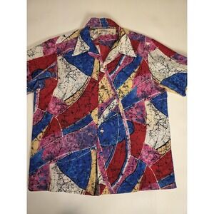 Vtg Andrade Loop Collar Shirt Hawaiian Hippy 60s 70s Mens Size Large